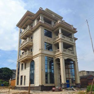 汕头 黄金麻花岗岩石材别墅外墙干挂搭配（雕花栏杆花瓶柱门楼罗马柱）