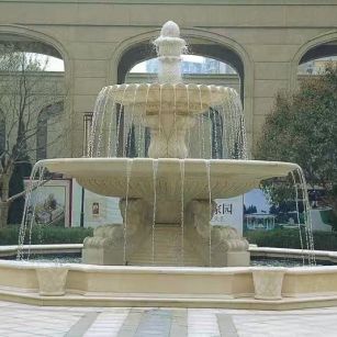 汕头 黄金麻花岗岩异型加工——户外庭院石雕流水喷泉