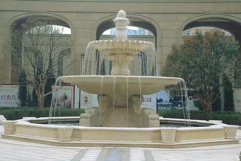 汕头 黄金麻花岗岩异型加工——户外庭院石雕流水喷泉