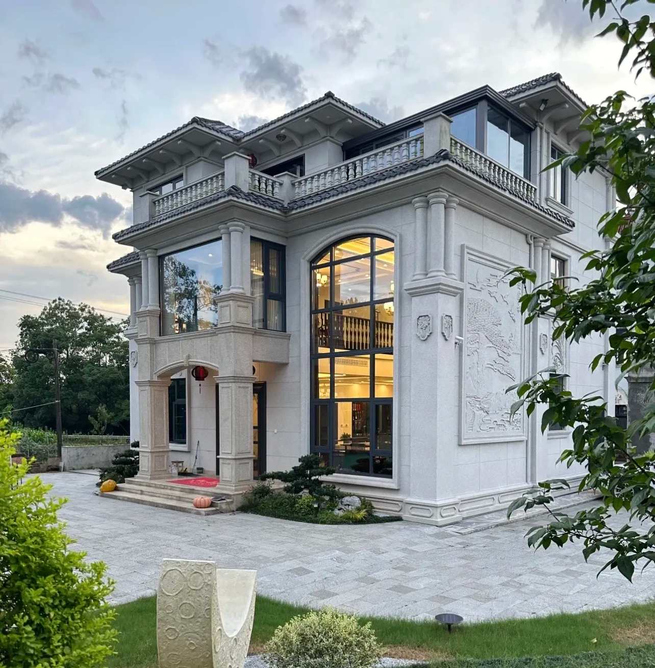 汕头 白麻花岗岩私人别墅干挂石材豪华定制