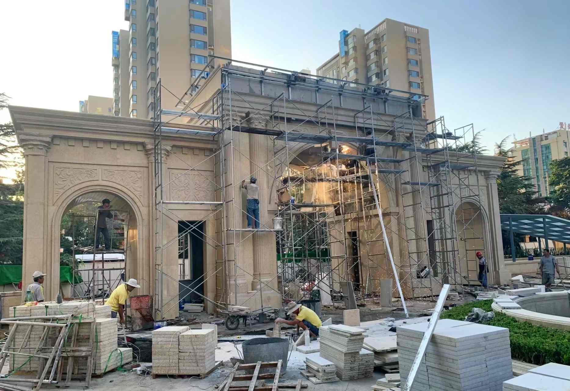 汕头 黄金麻荔枝面花岗岩小区门楼外墙干挂