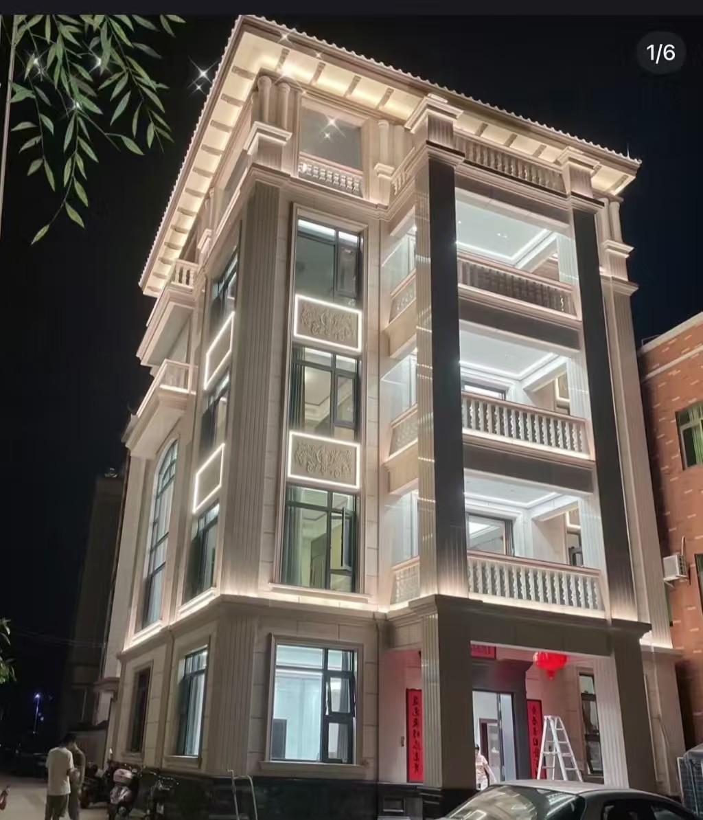 汕头 芝麻白花岗岩别墅外墙夜间效果