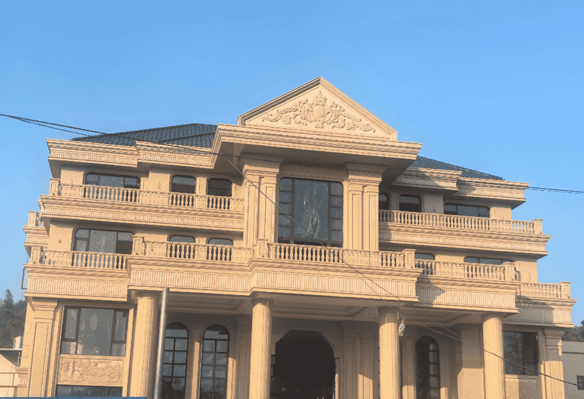 汕头黄金麻别墅外墙干挂石材效果示例